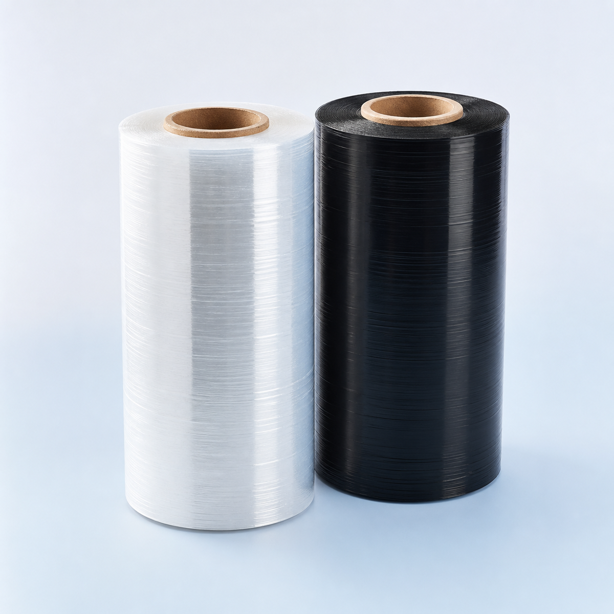 Clear and black stretch film rolls