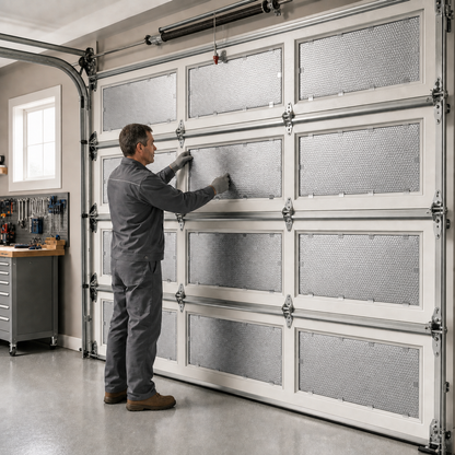 Foil bubble wrap fitted inside garage door panels