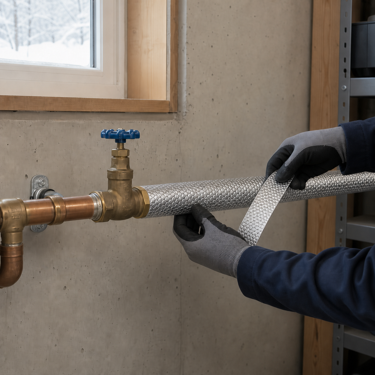 Foil bubble wrap installed around a cold-water pipe