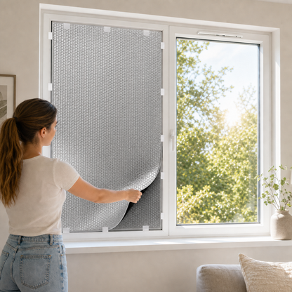 Foil bubble wrap used as a temporary window covering