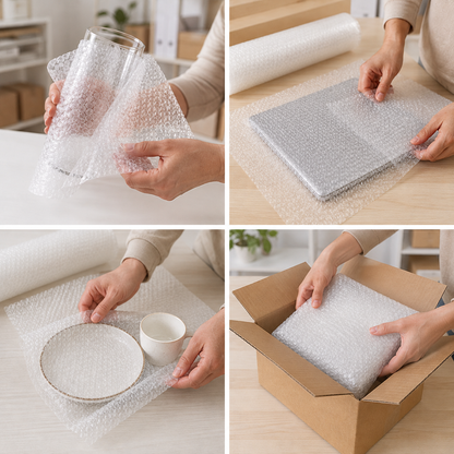 Clear bubble wrap used to protect items during packing