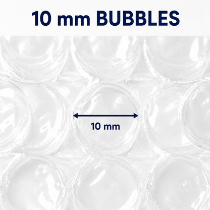 Clear coreless bubble wrap with 10 mm bubbles close-up