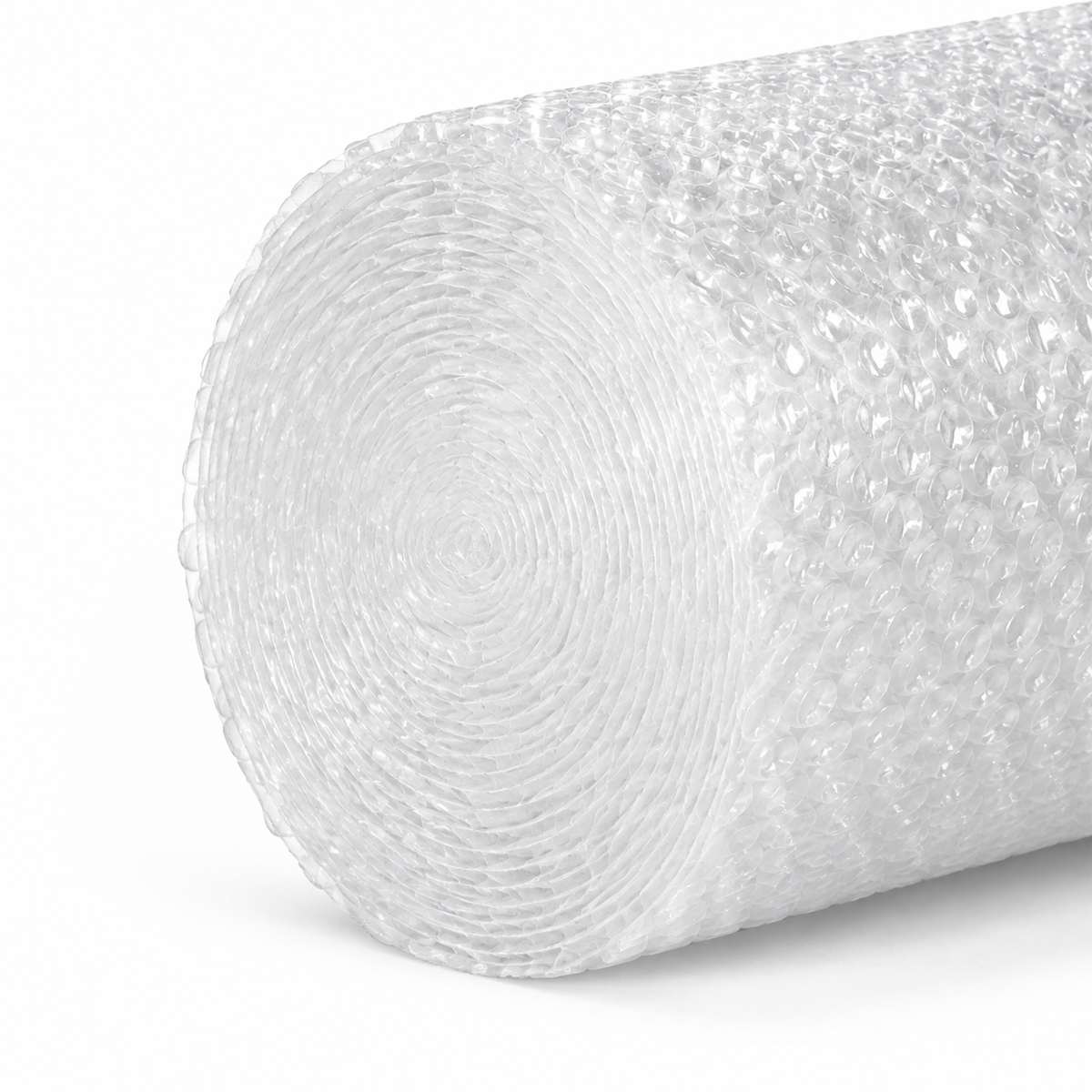 Clear coreless bubble wrap roll construction close-up