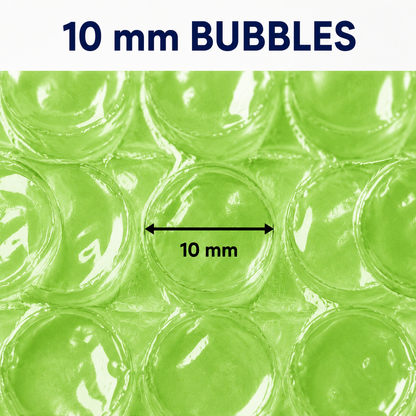 Eco Green coreless bubble wrap with 10 mm bubbles close-up