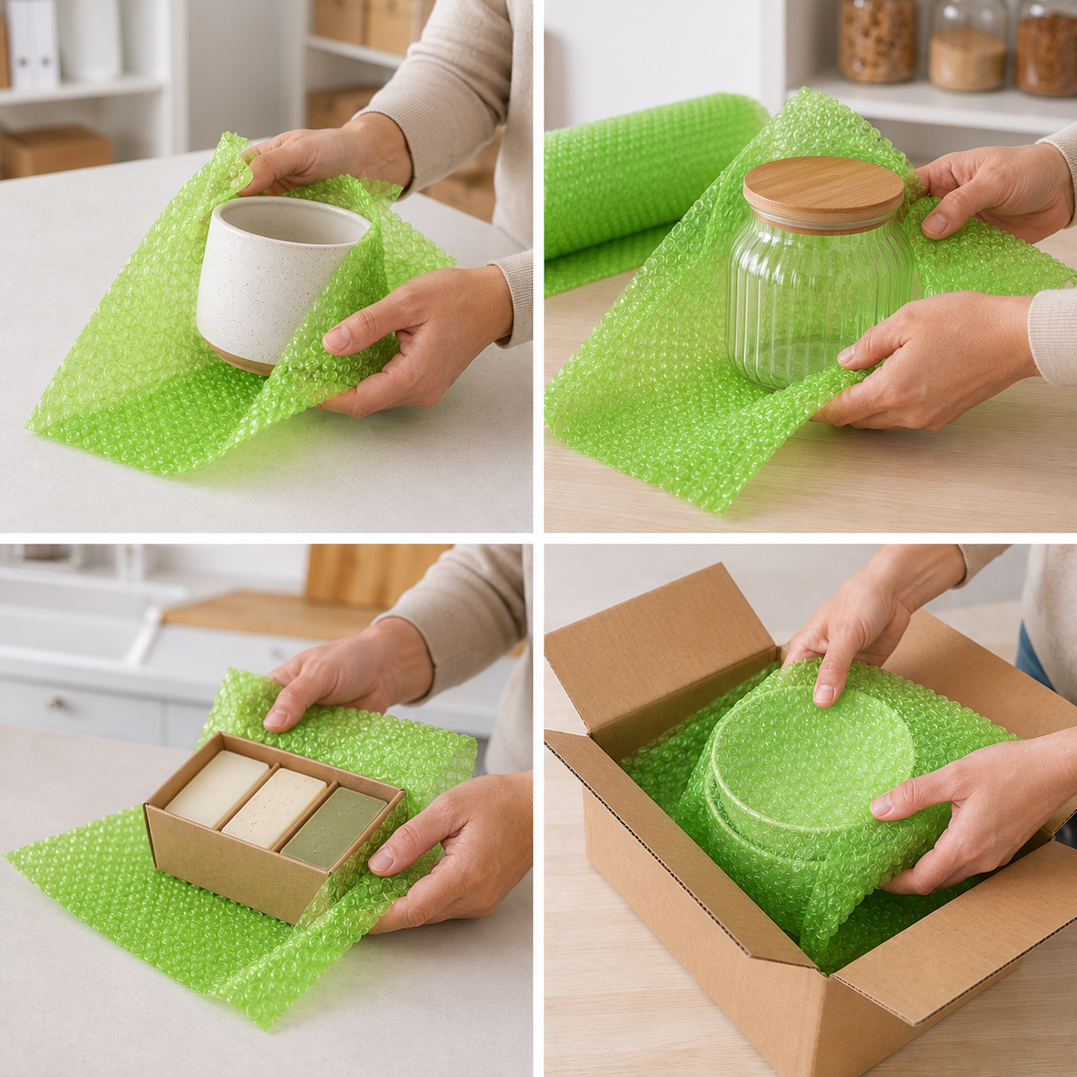 Eco Green bubble wrap used to protect home and kitchen items