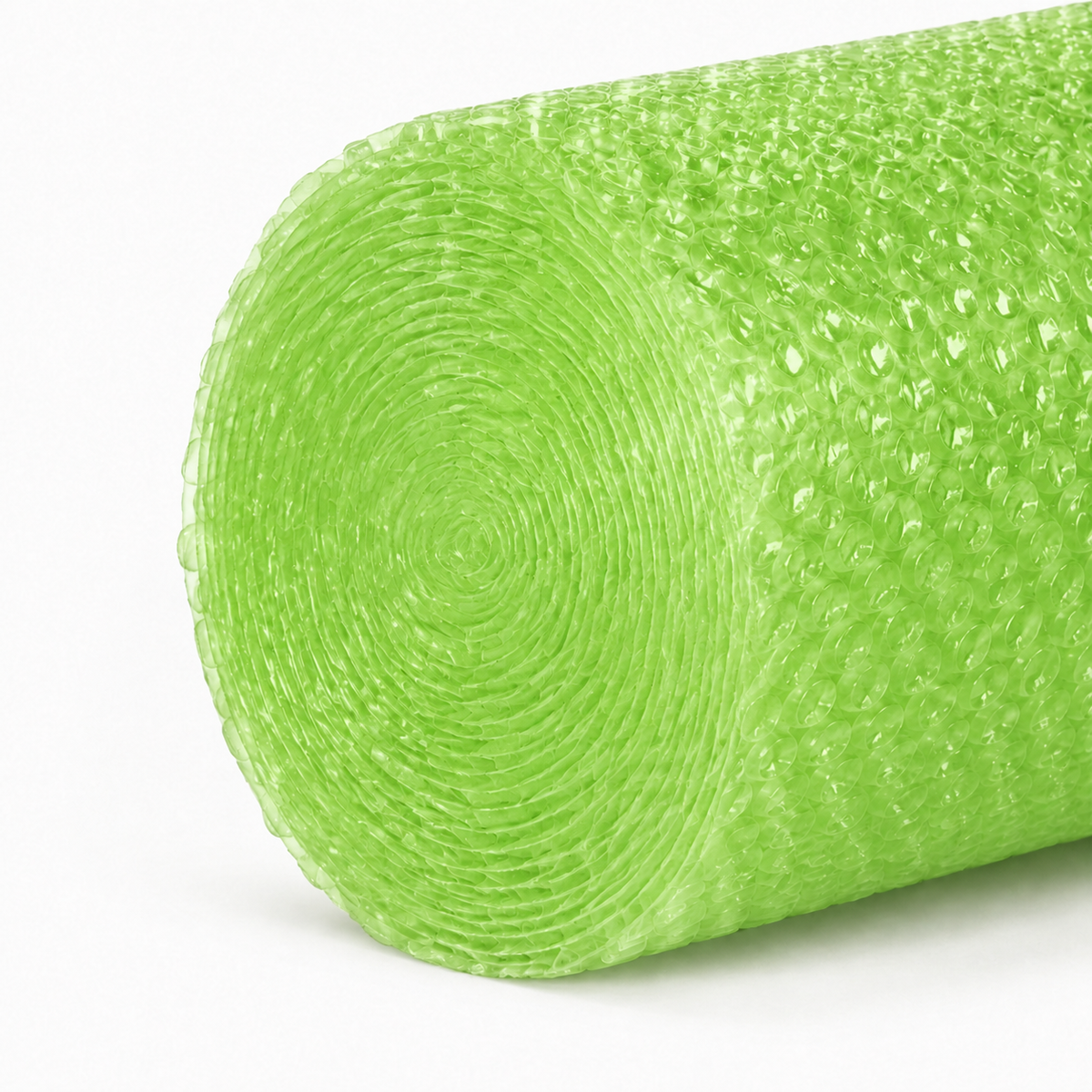 Eco Green coreless bubble wrap roll construction close-up