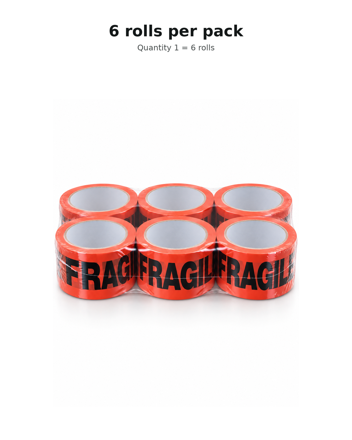Fragile printed packing tape, six rolls per pack