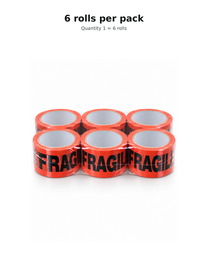 Fragile printed packing tape, six rolls per pack