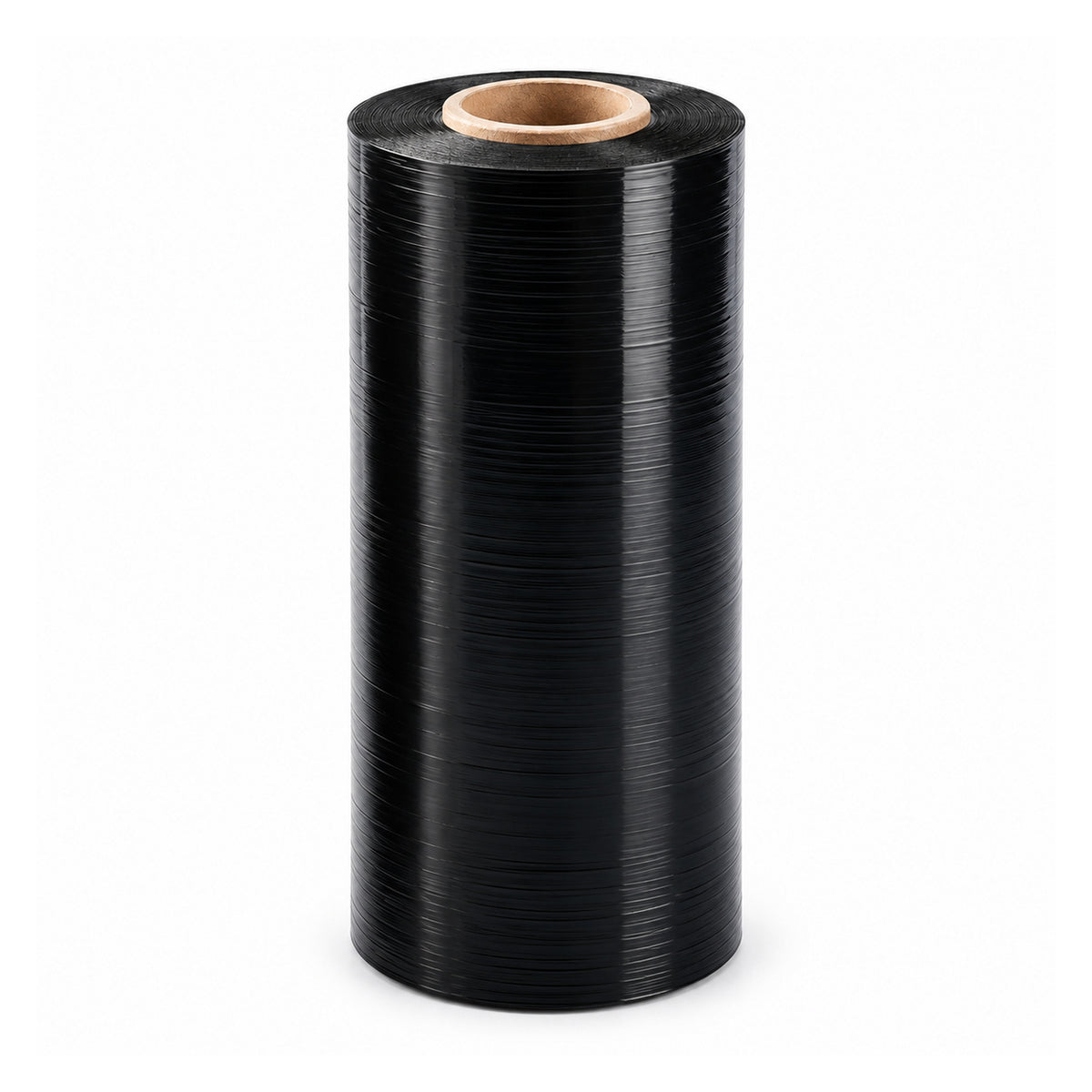 Black cast stretch film roll on a white background
