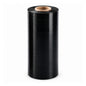 Black cast stretch film roll on a white background