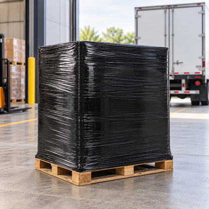 Black cast stretch film securing a pallet for dispatch