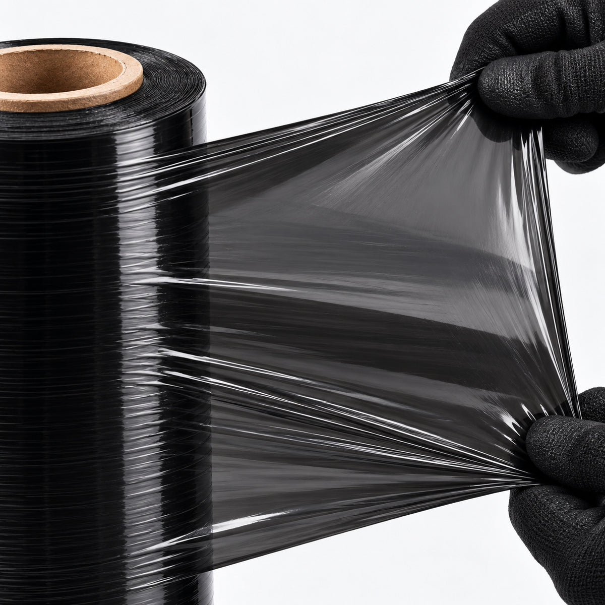 Black cast stretch film material and cling close-up