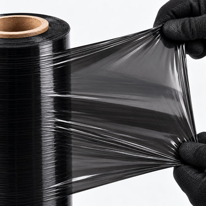 Black cast stretch film material and cling close-up