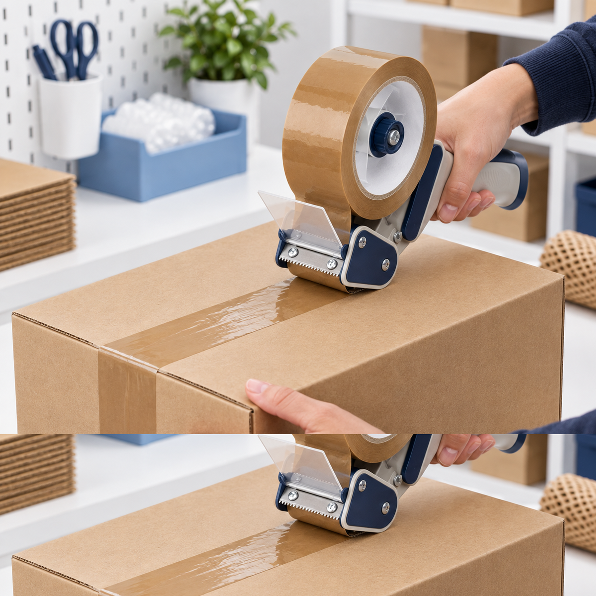 Brown carton sealing tape applied to an ecommerce shipping carton