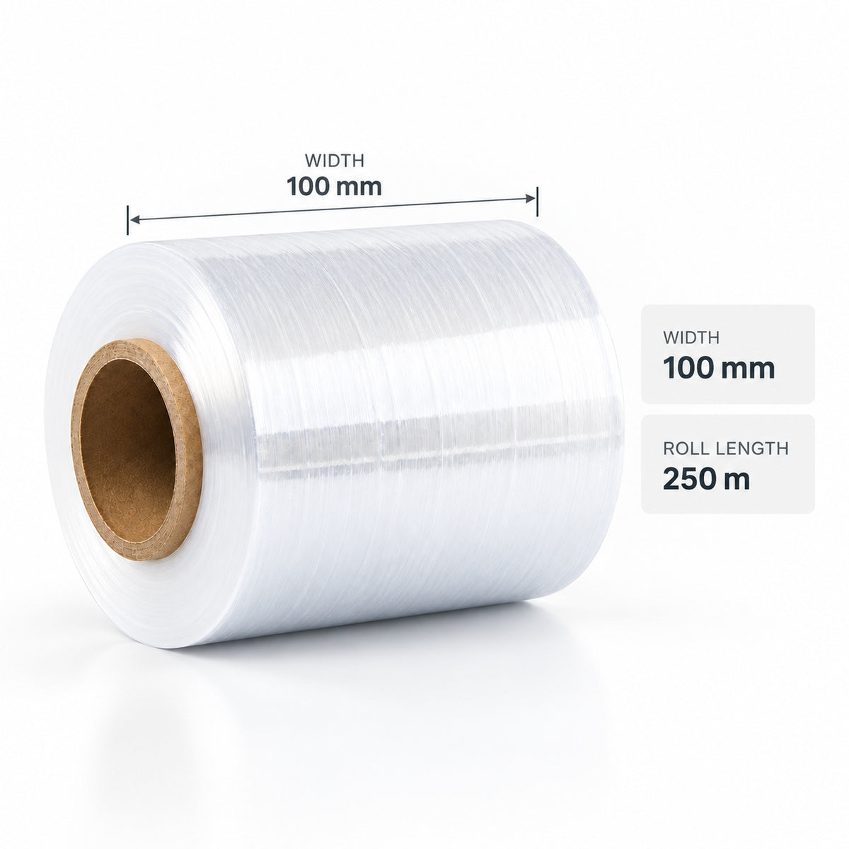 Clear Bundling Film specifications: 100 mm width and 250 m roll length