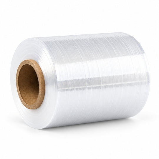Clear Bundling Film 100 mm x 250 m roll on white background