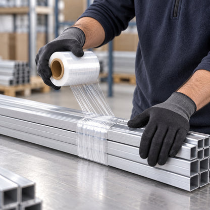Clear bundling film grouping long metal profiles