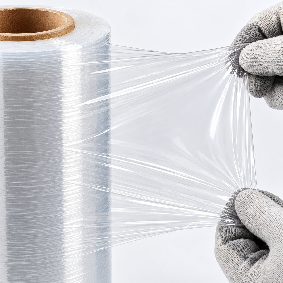 Clear 25 micrometre cast stretch film material and cling close-up