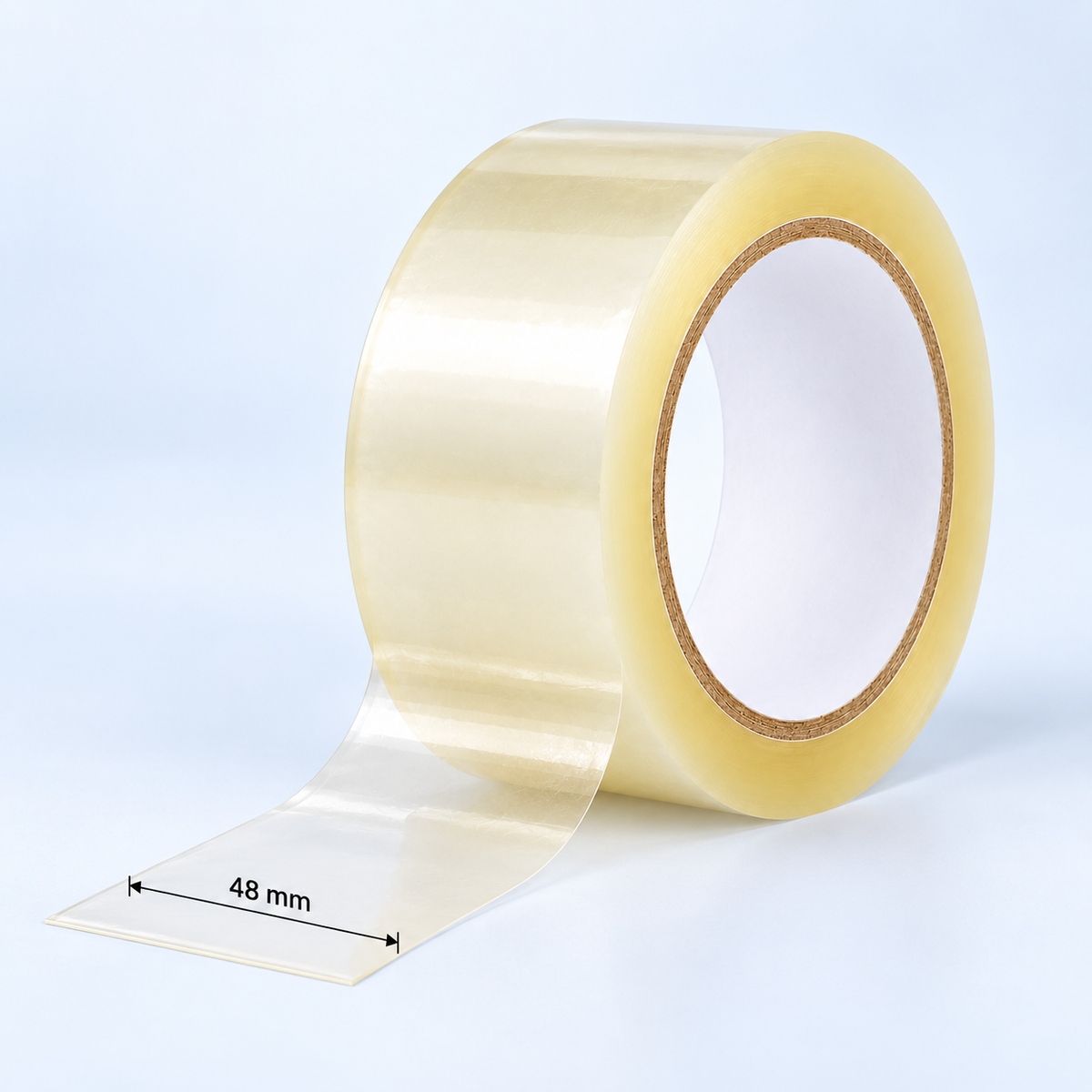 Clear carton sealing tape shown at 48 mm wide