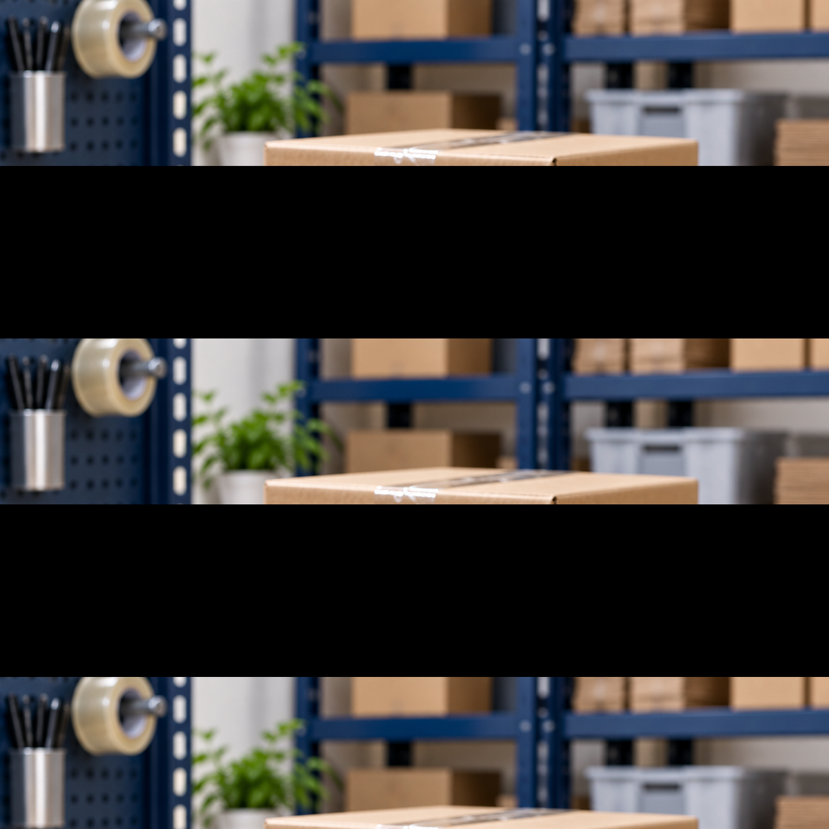 Clear carton sealing tape with sealed cartons at a warehouse dispatch bench