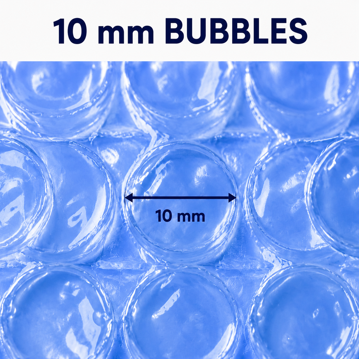 Ocean Blue coreless bubble wrap with 10 mm bubbles close-up