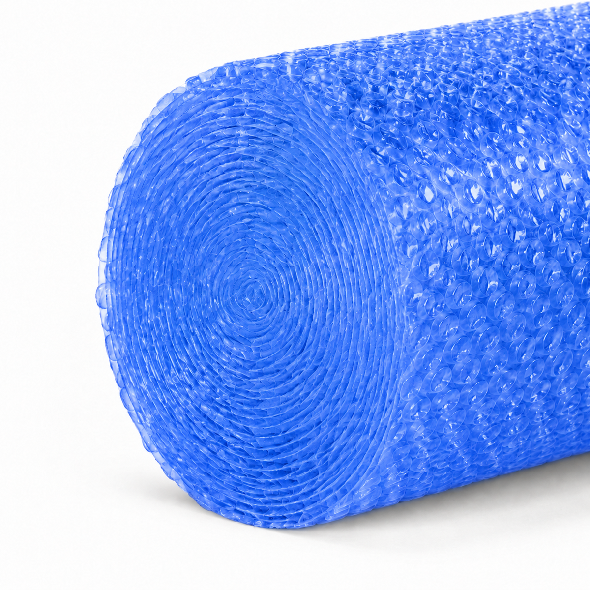 Ocean Blue coreless bubble wrap roll construction close-up