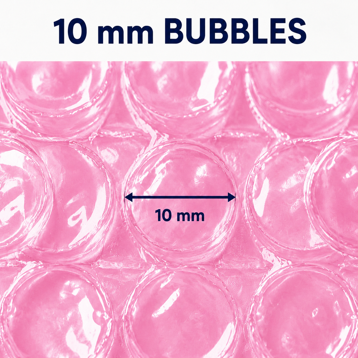 Pink coreless bubble wrap with 10 mm bubbles close-up