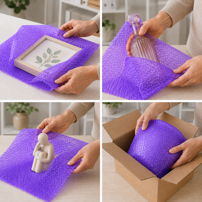 Royal Purple bubble wrap used to protect artwork and home decor
