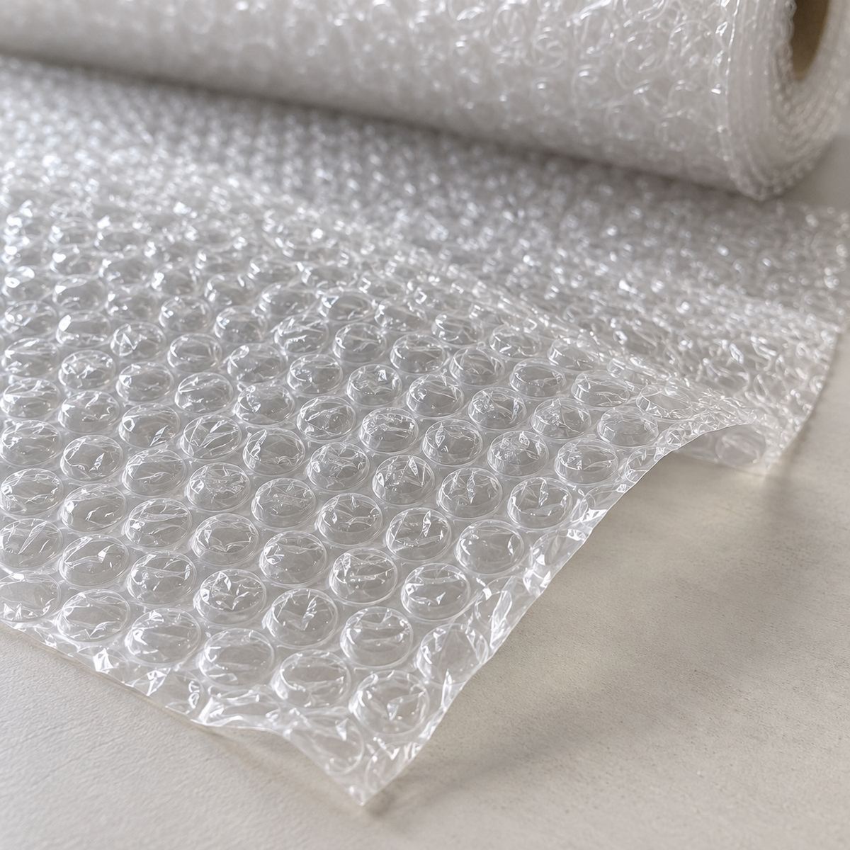 Illustrative close-up showing clear small-bubble wrap texture and backing