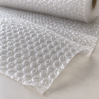 Illustrative close-up showing clear small-bubble wrap texture and backing