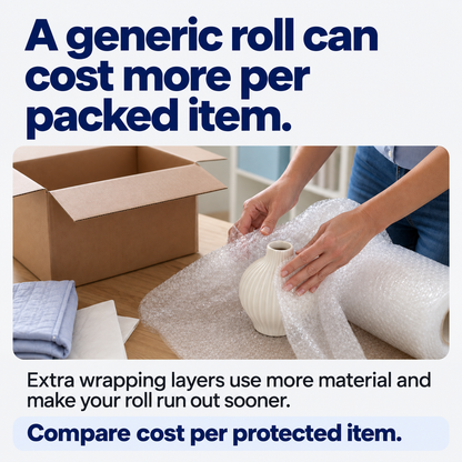 A generic roll can cost more per packed item. Extra wrapping layers use more material. Compare cost per protected item.