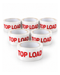 Top Load printed packing tape, six-roll pack on white background