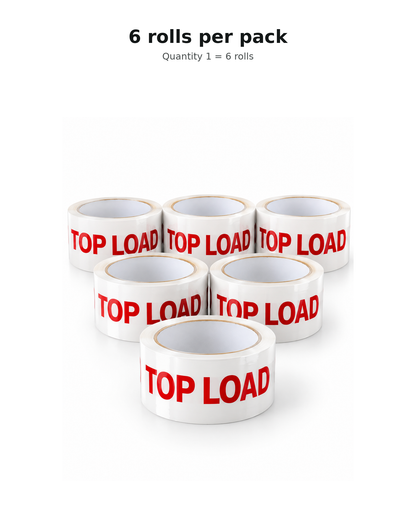Top Load printed packing tape, six rolls per pack